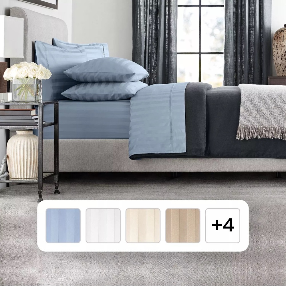 NWT Member’s Mark Queen Size 700-Thread-Count Striped Egyptian Cotton Sheet Set